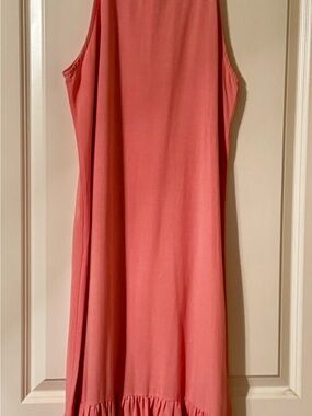 HOFSTORE Coral Pink Sleeveless Swing Dress Ruffle Hem Boutique Resort Dress